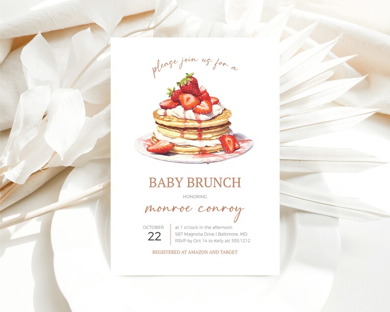 Pancake Baby Brunch Invitation Template, Brunch Baby Shower Text Invite
