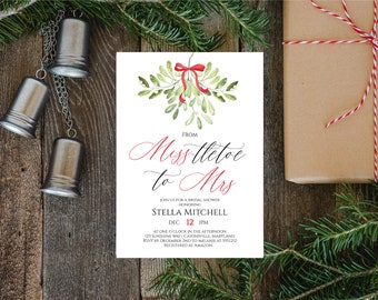 Mistletoe Bridal Shower Invitation, Editable Christmas Bridal Shower Invite Template, Winter Bridal Shower Invite Templett, f44