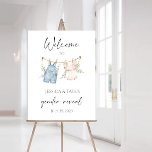Clothesline Gender Reveal Sign, Editable Minimalist Gender Reveal Welcome Sign Template, Girl or Boy Gender Reveal Sign Templett, f101