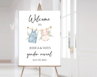 Clothesline Gender Reveal Sign, Editable Minimalist Gender Reveal Welcome Sign Template, Girl or Boy Gender Reveal Sign Templett, f101