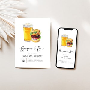 Burgers and Beer Birthday Party Invitation Template, Birthday Party Invitation, Instant Download, Birthday Digital Invitation