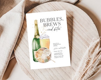 Bubbles and Brews Invitation, Bubbles, Brews and Bites Engagement Party Invite, Beer and Bubbly Couples Shower Invitation