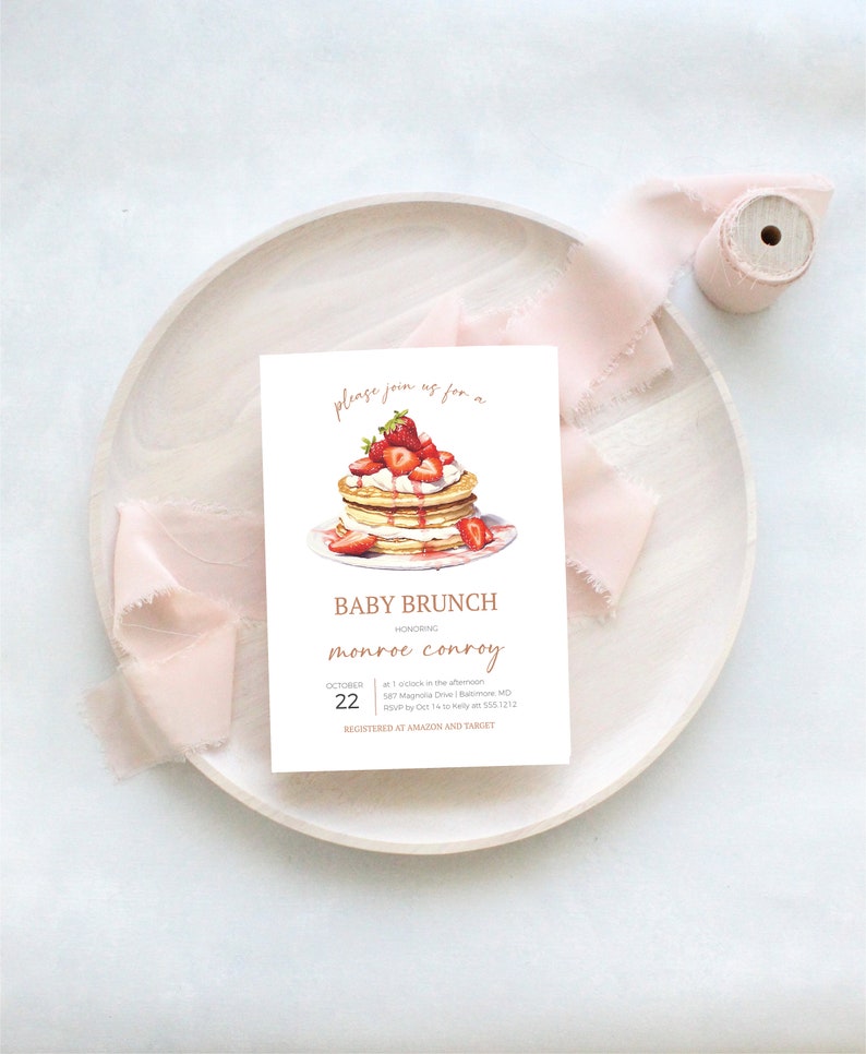 Pancake Baby Brunch Invitation Template, Brunch Baby Shower Text Invite