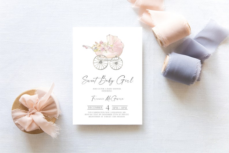 Pink Baby Shower Invitation, Girl Baby Shower Invite, Digital Baby Shower Invitation, Pink Baby