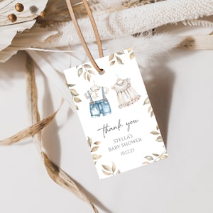 Twin Baby Shower Thank You Tag, Editable Baby Clothes Favor Tag Template, Boy and Girl Baby Shower Thank You Tag Templett, f118