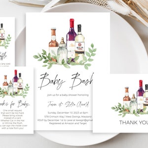 Baby Bash Shower Invitation Bundle, Editable Bottles Baby Shower Invite Template, Alcohol Couples Baby Shower Invite Package Templett, F197