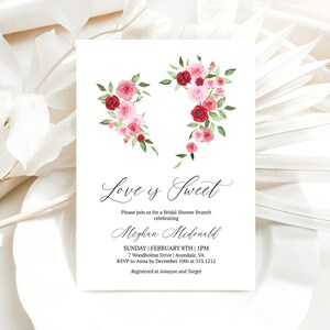 Love is Sweet Bridal Shower Invite Template, Valentine&#39;s Day Bridal Shower Invite Templett, Hearts Bridal Shower