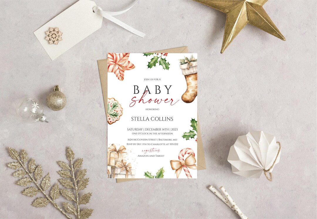 Invitación navideña para baby shower, invitación navideña para baby ...