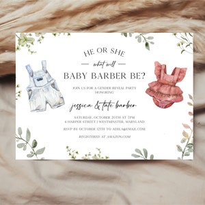 Clothesline Gender Reveal Invitation, Editable Minimalist Gender Reveal Invite Template, Baby Clothes Gender Reveal Digital Invite T
