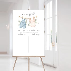Corde à linge signe de jeu de devinettes entre les sexes, il ou elle modèle de signe de révélation de genre, vêtements de bébé signe Templett, f102