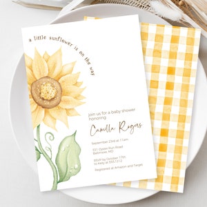 Sonnenblume-Babypartyeinladung, bearbeitbare Sonnenblume-Babyparty-Einladungsvorlage, Herbst-Babyparty-Einladung Templett, A117