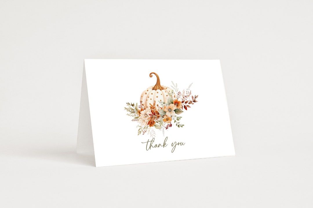 Pumpkin Thank You Card, Fall in Love Shower Thank You Card Template ...