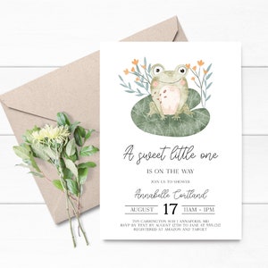 Frog Baby Shower Invitation, Frog Baby Shower Digital Invitation, Editable Baby Shower Invite Template
