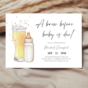 Printable Beer Diaper Party Invitation Template, Editable Brews and Bottles Diaper Party Evite, Baby Shower Invite for Dad,Templett, F140