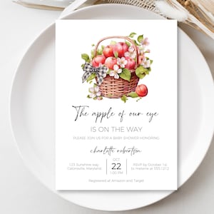 Apple Baby Shower Invitation, Apple of our Eye Shower Invitation Digital Baby Shower Invitation, Fall Baby Shower, Minimalist