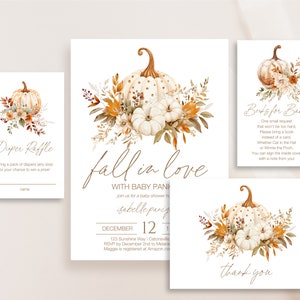 Fall In Love Baby Shower Invitation, Editable Pumpkin Baby shower Invite, Autumn Baby Shower Invitation, f145