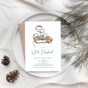 White Elephant Invitation, Holiday Gift Exchange Invite, White Elephant Christmas Party Invitation, F30