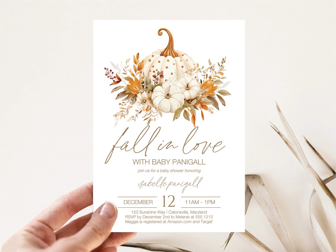 Fall in Love Baby Shower Invitation, Editable Pumpkin Baby Shower Invite, Autumn Baby Shower