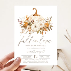 Fall In Love Baby Shower Invitation, Editable Pumpkin Baby shower Invite, Autumn Baby Shower Invitation, f145