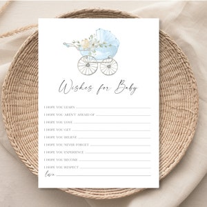 Baby-Dusche-Wünsche für Baby Karte, Printable Boy-Baby-Dusche-Bingo-Spiel Sofortiger Download, Blaues Baby wünscht Karte F68