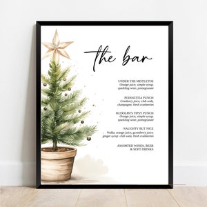 Christmas Bar Menu Sign Template, Christmas Party Bar Sign, Printable Holiday Bar Sign Editable Instant Download