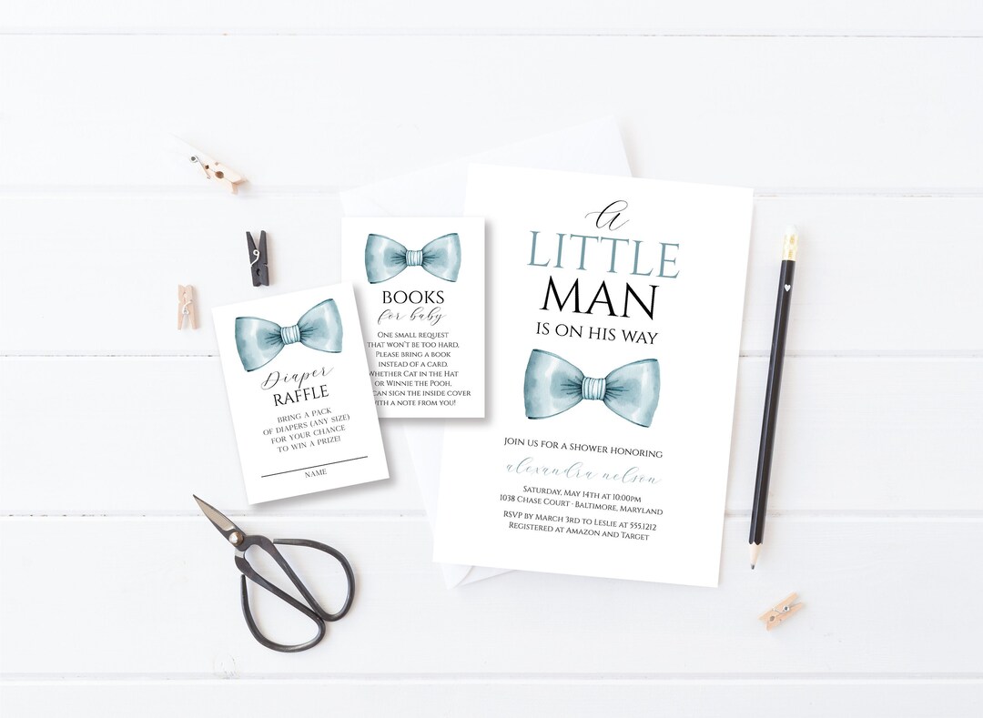 Little Man Baby Shower Invitation Bundle, Boy Baby Shower Digital