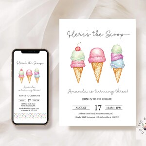 Eis Geburtstag Party Einladung, Eis Einladung, bearbeitbare Eis Party einladen, Eistüte, Templett, Instant Download, A4