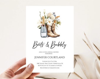 Boots And Bubbly Bridal Shower Invitation, Printable Western Themed Bridal Shower Invite, Boots and Bubbly Digital Invite Instant Download