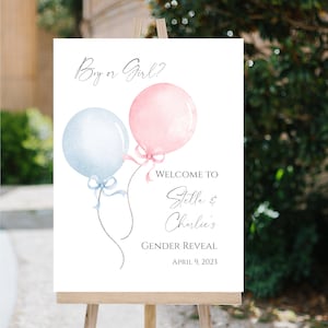 Pink or Blue Balloon Gender Reveal Sign, Editable Minimalist Gender Reveal Welcome Sign Template, Girl or Boy Gender Reveal Sign, f33