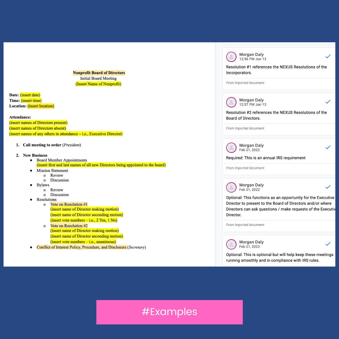 Board of Directors Meetings Agendas nonprofit Specific With IRS