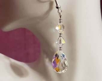 Handmade Swarovski teardrop earrings, long teardrop earrings, crystal ab teardrops, large crystal teardrop earrings, bridal earrings