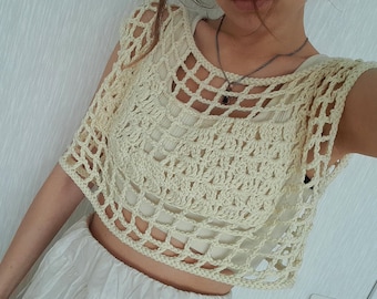 Patrón de crochet para top de malla, diseño de top corto fácil (descarga digital)