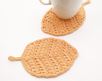 Patrón de posavasos de hojas de crochet