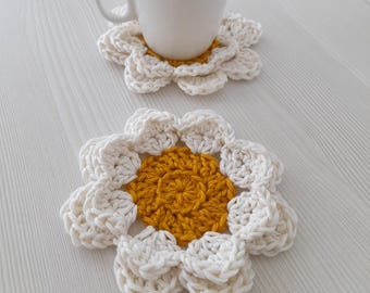 Patrón de crochet para posavasos de flores, posavasos florales
