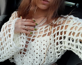 Mesh Sweater Crochet Pattern, Mesh Sleeves Top