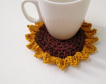 Patrón de posavasos de girasoles tejidos a crochet