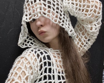 Patrón de crochet para bolero de malla con capucha, patrón de crochet de malla