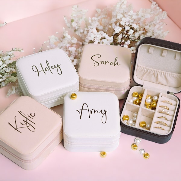 Personalized Bridesmaid Gift Travel Jewelry Case, Wedding Engagement Gifts, Hen Party Gifts, Bachelorette Party Favor, Birthday Gift For Her