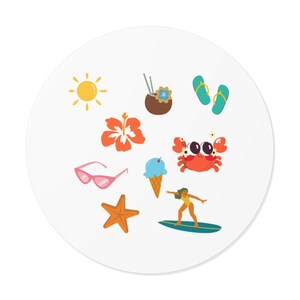 Surf Summer Vinyl Stickers, Beach Vacation Decals, Tropical Surfboard Car, Laptop Sticker