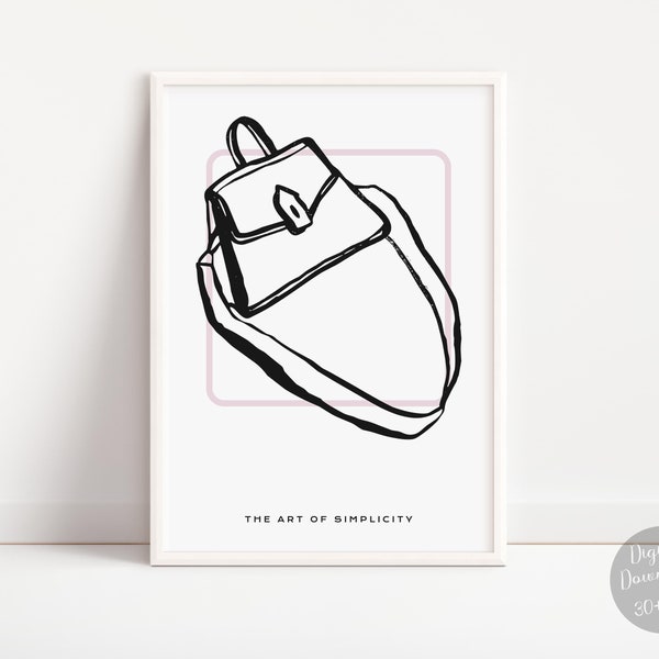 Simple Handbag Digital Art, Mid Century Modern Art, Simple Art, Sketch Art, Boho Art, Trendy Modern Art, Pastel Art Soft Colors Light