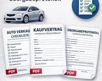 Venta de un coche – (Paquete) Lista de verificación, contrato de compraventa, protocolo de entrega + lista de verificación de matriculación