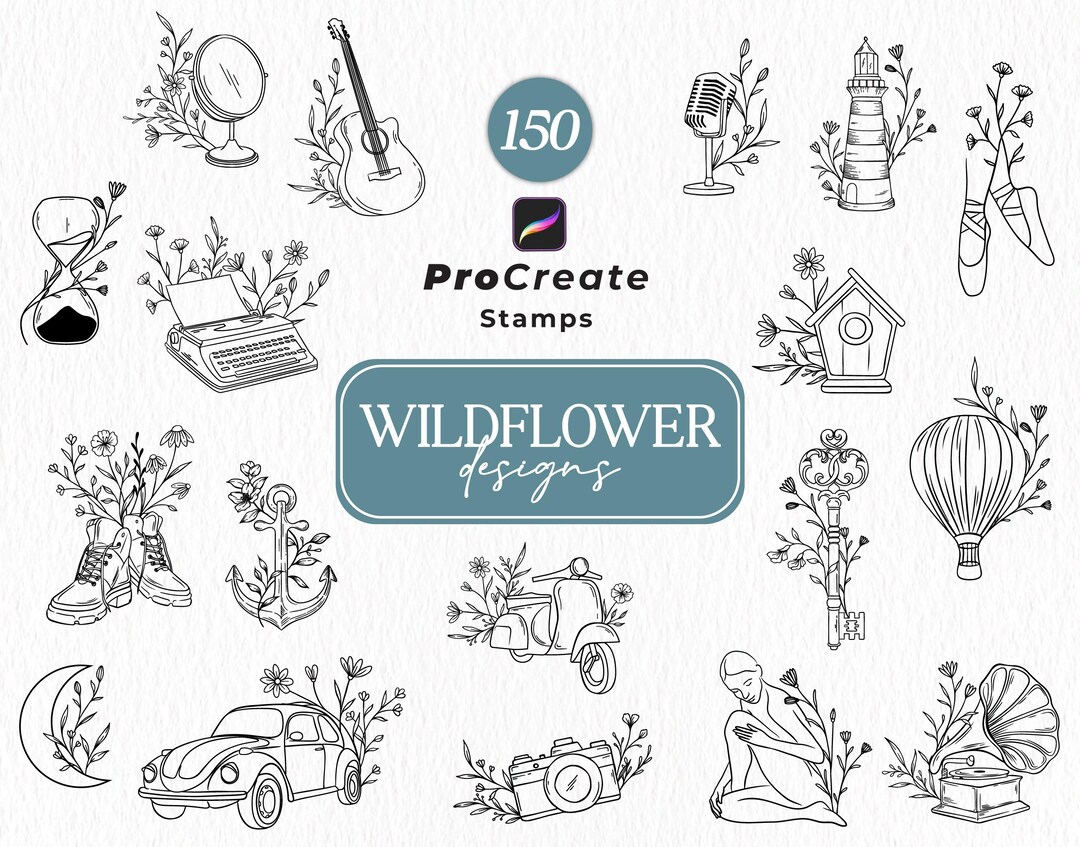 Procreate Flower Stamp Brush Set: Wildflower Botanical Designs (digital ...