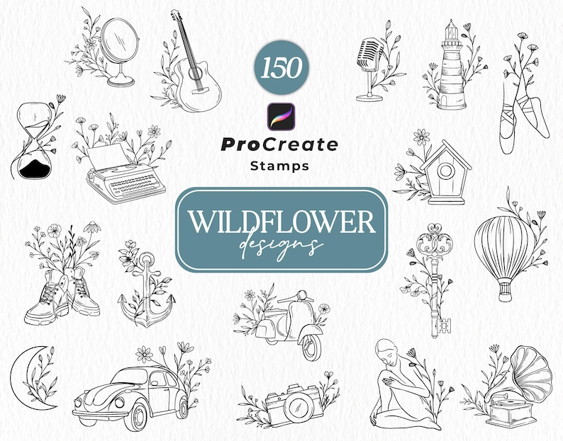 Procreate Flower Stamp Brush Set: Wildflower Botanical Designs (digital ...