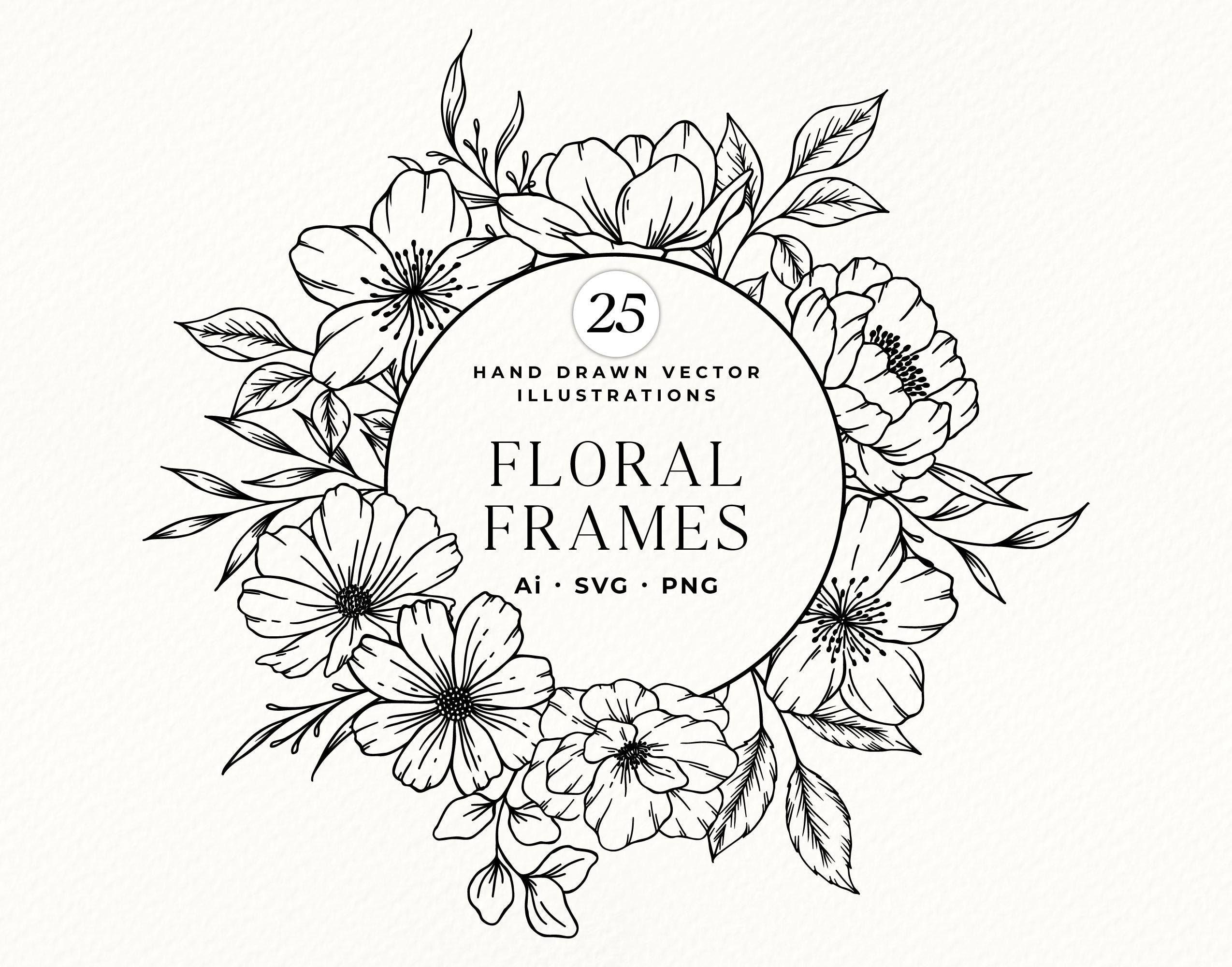 Floral Frames SVG, Botanical Flowers, PNG Clipart, Wedding Flowers ...