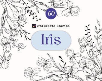 Carimbos de flores de íris para Procreate, pincéis florais botânicos (download digital)