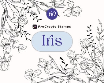 Procreate Iris Flower Stamp Brushes, Iris Botanical Stamps, Hand Drawn Floral Stamps, Procreate Flower Designs, Floral Bouquets