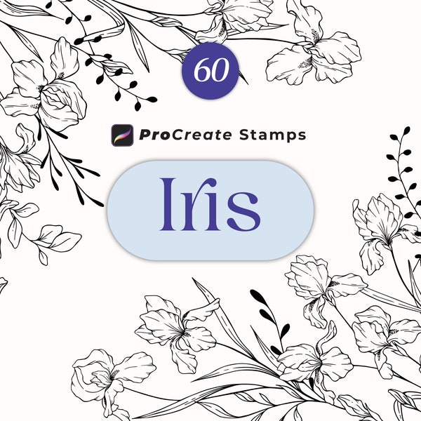 Procreate Iris Flower Stamp Brushes, Iris Botanical Stamps, Hand Drawn Floral Stamps, Procreate Flower Designs, Floral Bouquets
