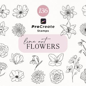 Procreate Flower Stamp Brushes, Botanical Stamps, Hand Drawn Floral Stamps, Minimalistic Flowers, Procreate Botanical Flowers
