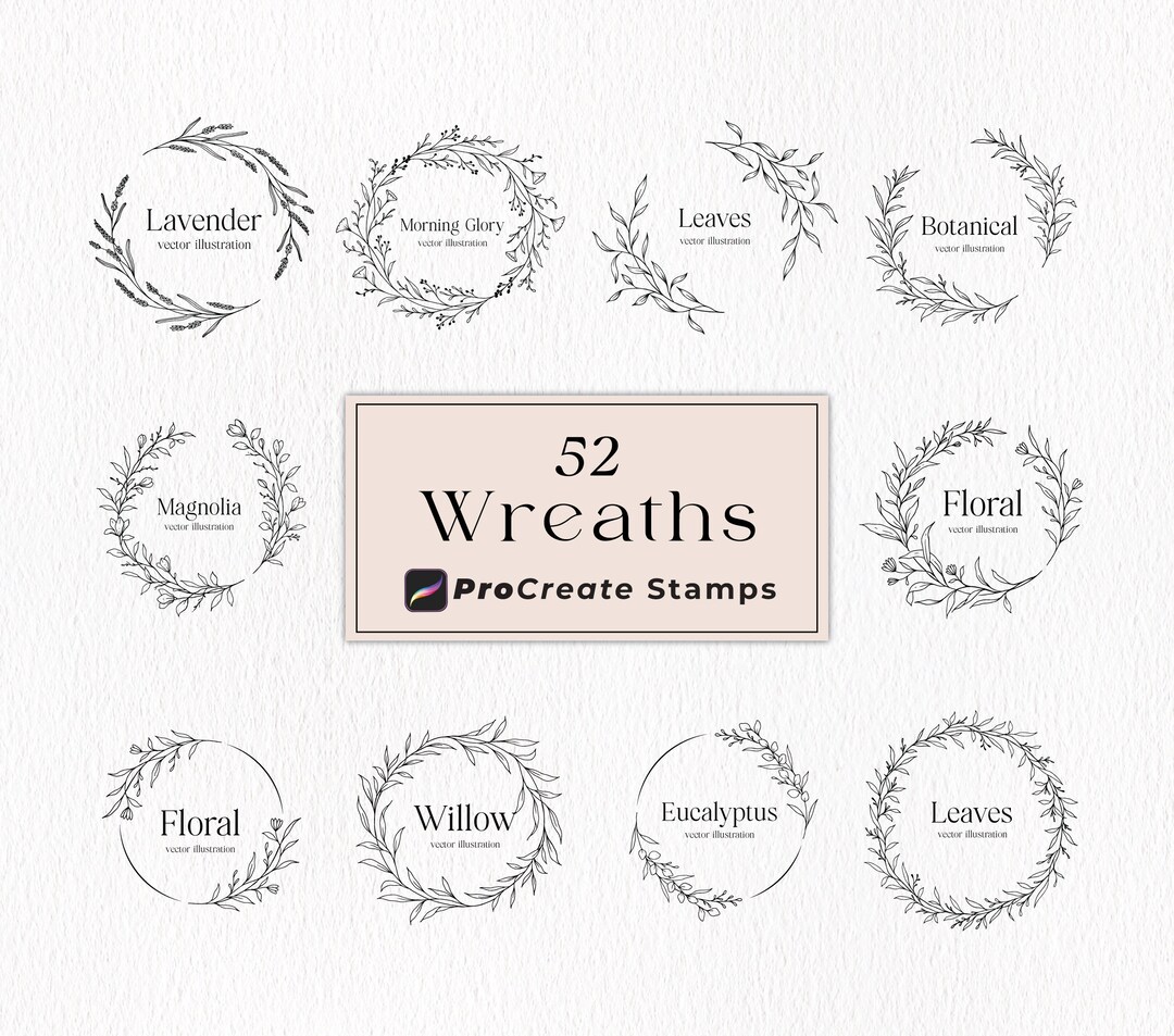 Procreate Wreath Stamp Brushes, Botanical Floral Laurel (digital ...