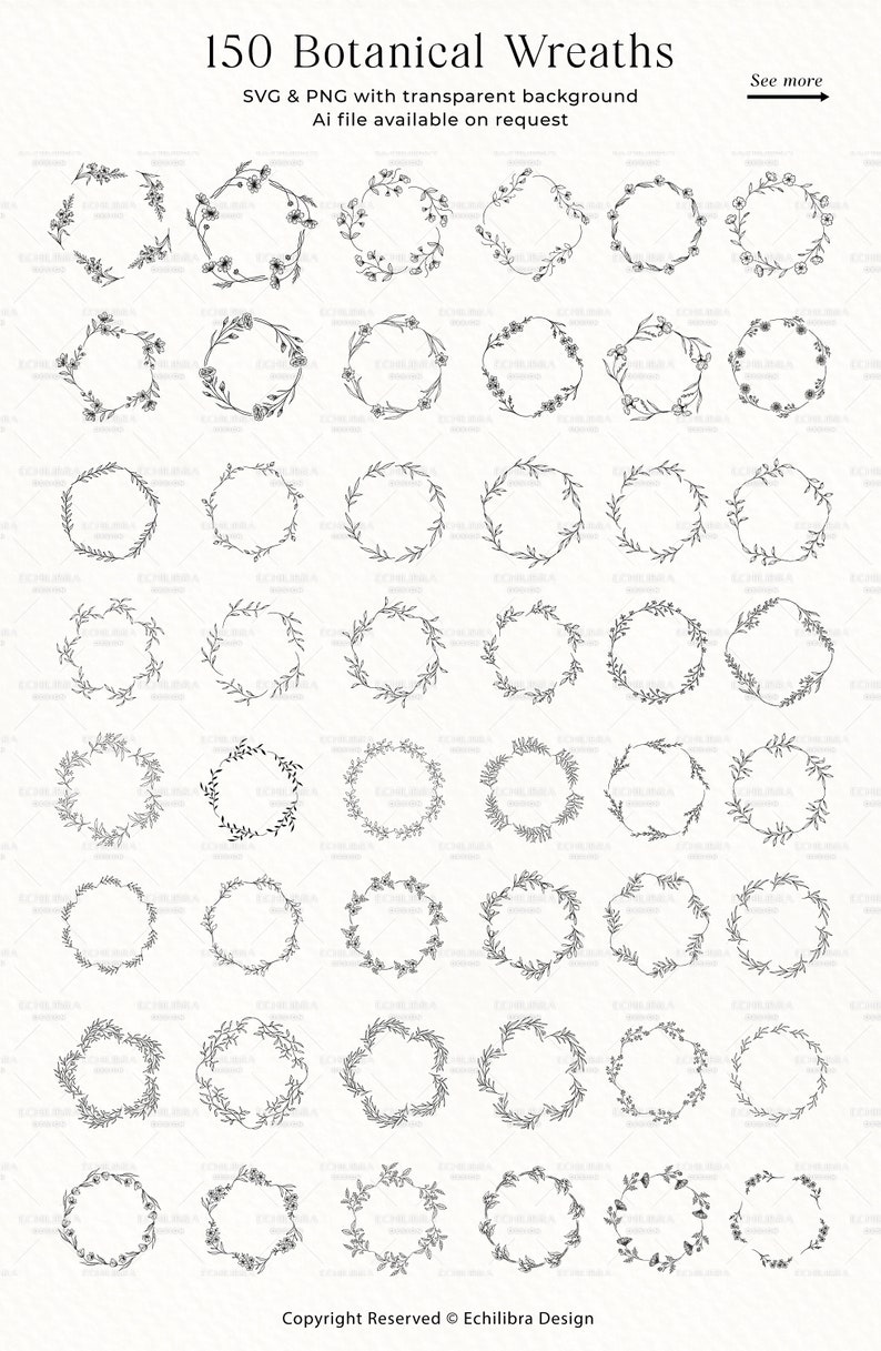Floral Wreath SVG Bundle, Botanical Wreath Design, Floral Circle Frame ...